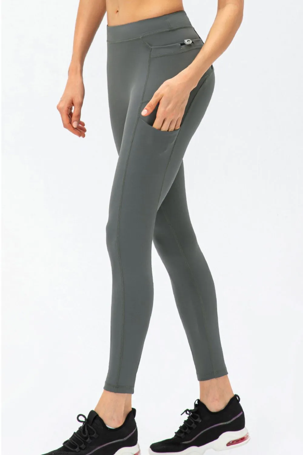 Slim Fit High Waist Long Sports Pants With Pockets