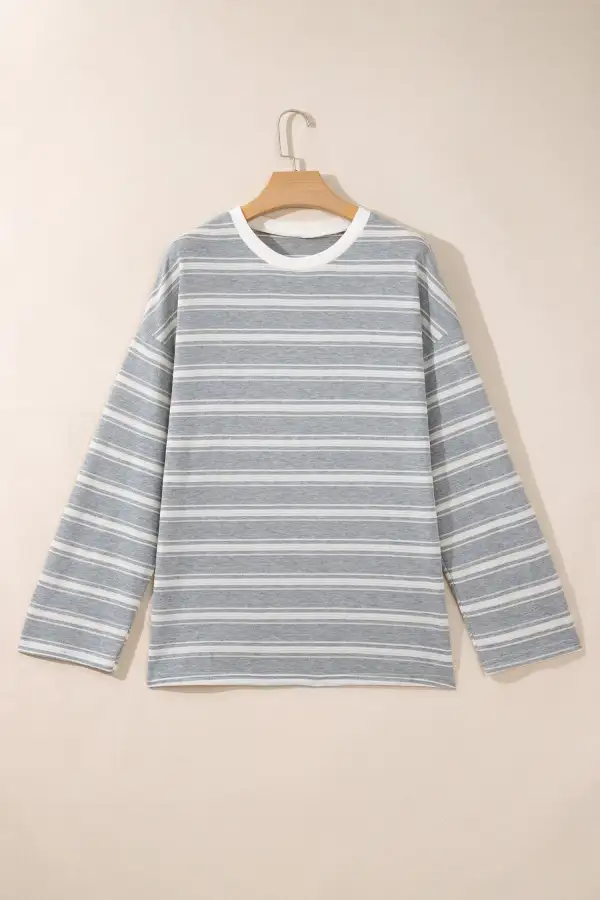 Women's Striped Round Neck Long Sleeve Tunic Top