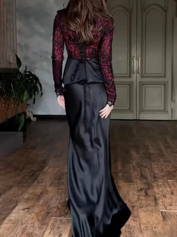 Lace Bodice Satin Mermaid Maxi Dress