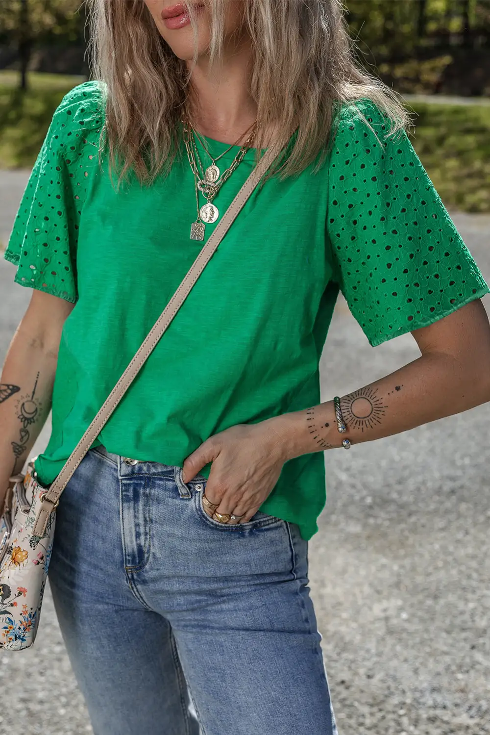 Bright Green Eyelet Embroidered Patchwork