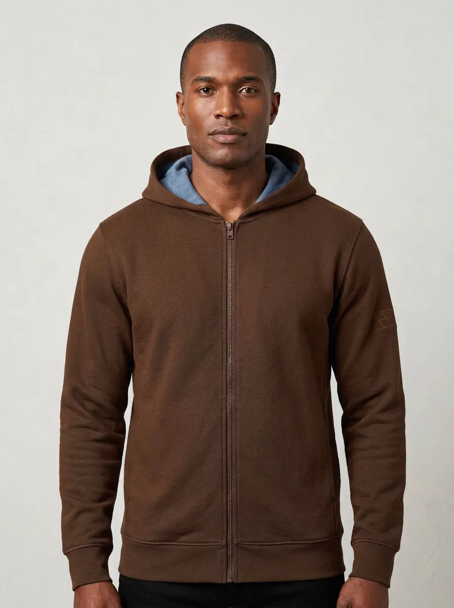 Men's Geometric Triangle Detail Graphic Full-Zip Sleeve-Detail Hoodie