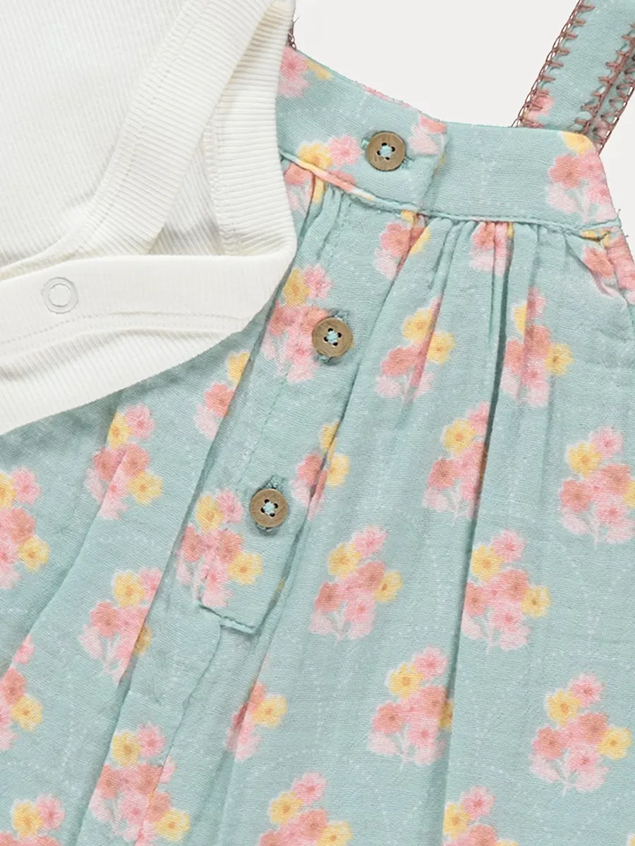 Sage Green Floral Dungarees and Bodysuit Outfit