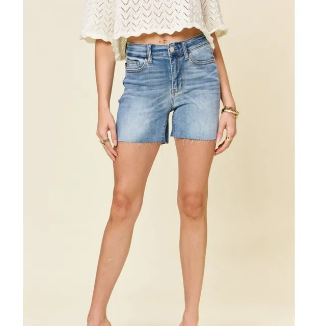Plus Size High-Waist Raw-Hem Denim Shorts