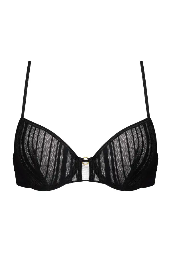 Women's Full Coverage Underwire Unpadded Lined Cup Stripe Detail Sheer Detail Bra