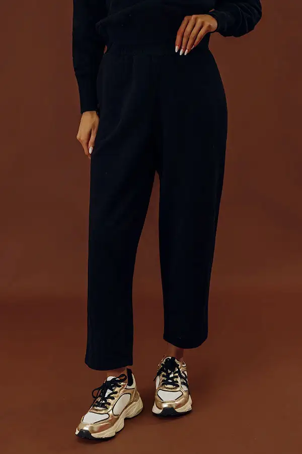 High Waist Relaxed Fleece Drawstring Elastic Waist Pants
