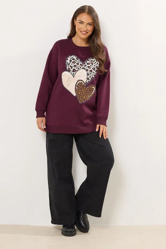 Burgundy Red Triple Heart Print Sweatshirt detail 1