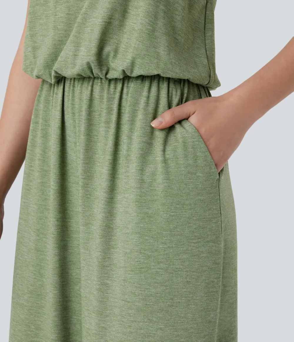 Adjustable & Removable Strap Pocket Wide Leg Jumpsuit