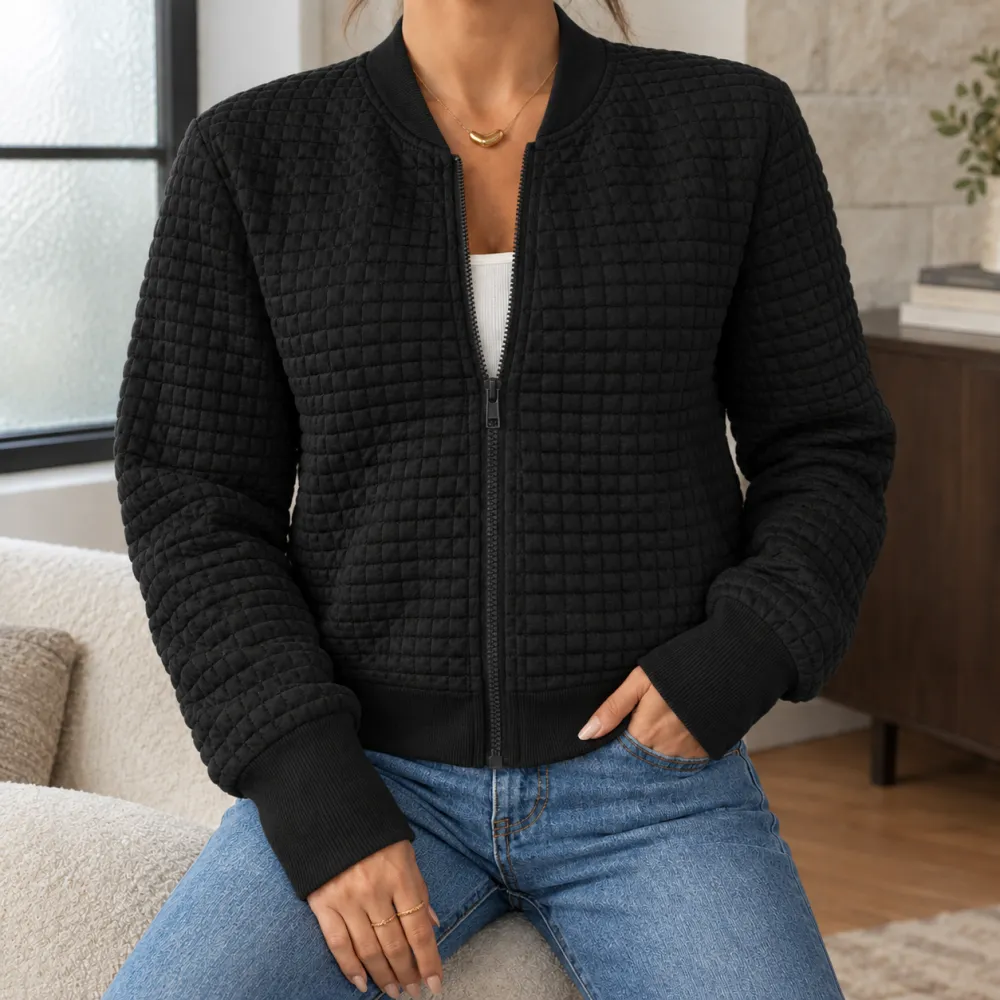 Quilted Ribbed Trim Jacket