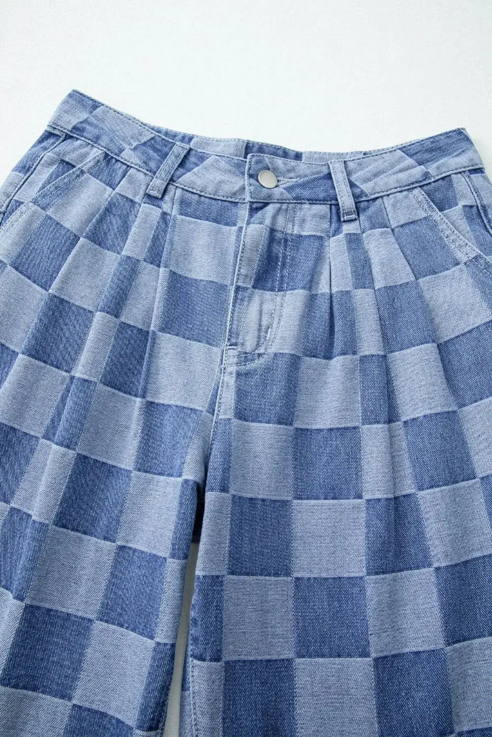 Plaid Relaxed Fit Wide Leg Pocketed Casual Jeans