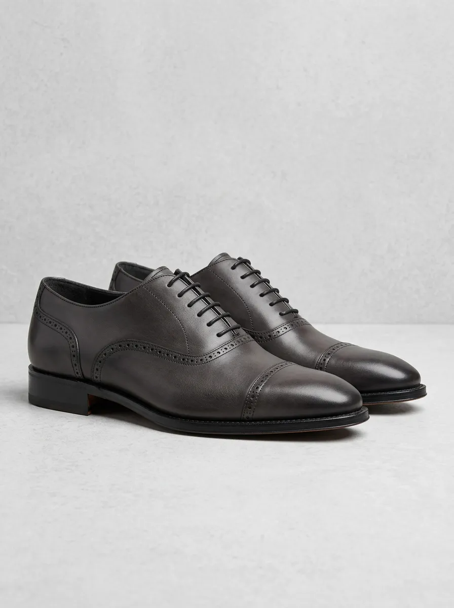 Structured Decorative Brogue Polished Oxford Dress Shoes