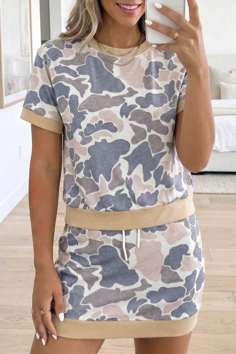 Women's Retro Camouflage Color Block Trim Skort Two Piece Outfit