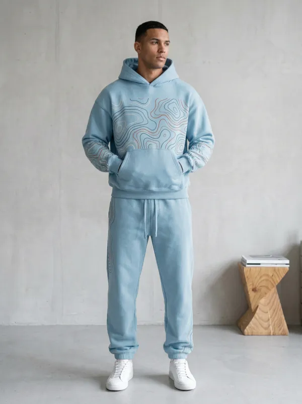 Men's Outdoor Enthusiast Topographic Map Printed Hoodie Sweatsuit