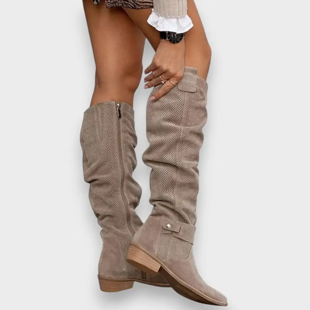 Suede Block Heel Knee High Knee High Boots