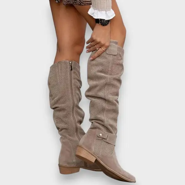 Suede Block Heel Knee High Knee High Boots