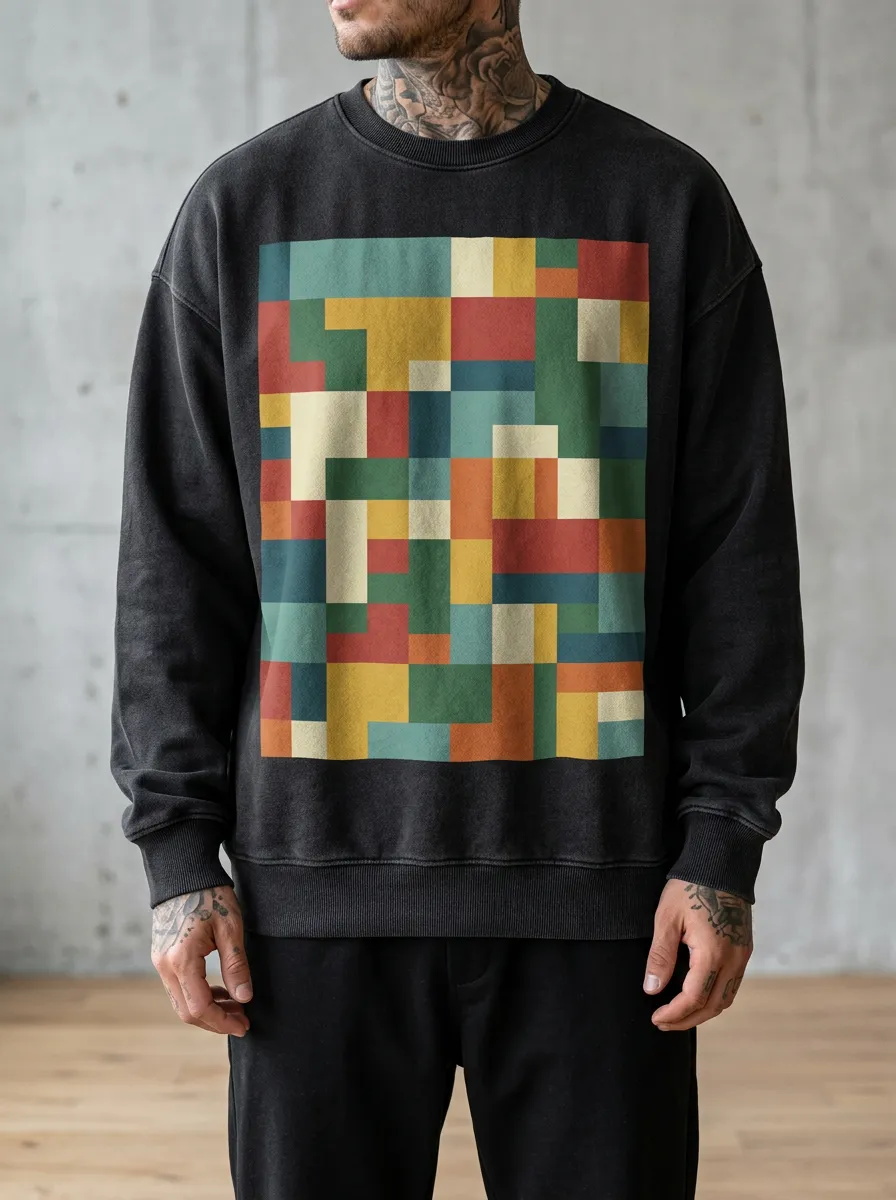 Men's Geometric Pixel Art Pattern Printed Sweatshirt