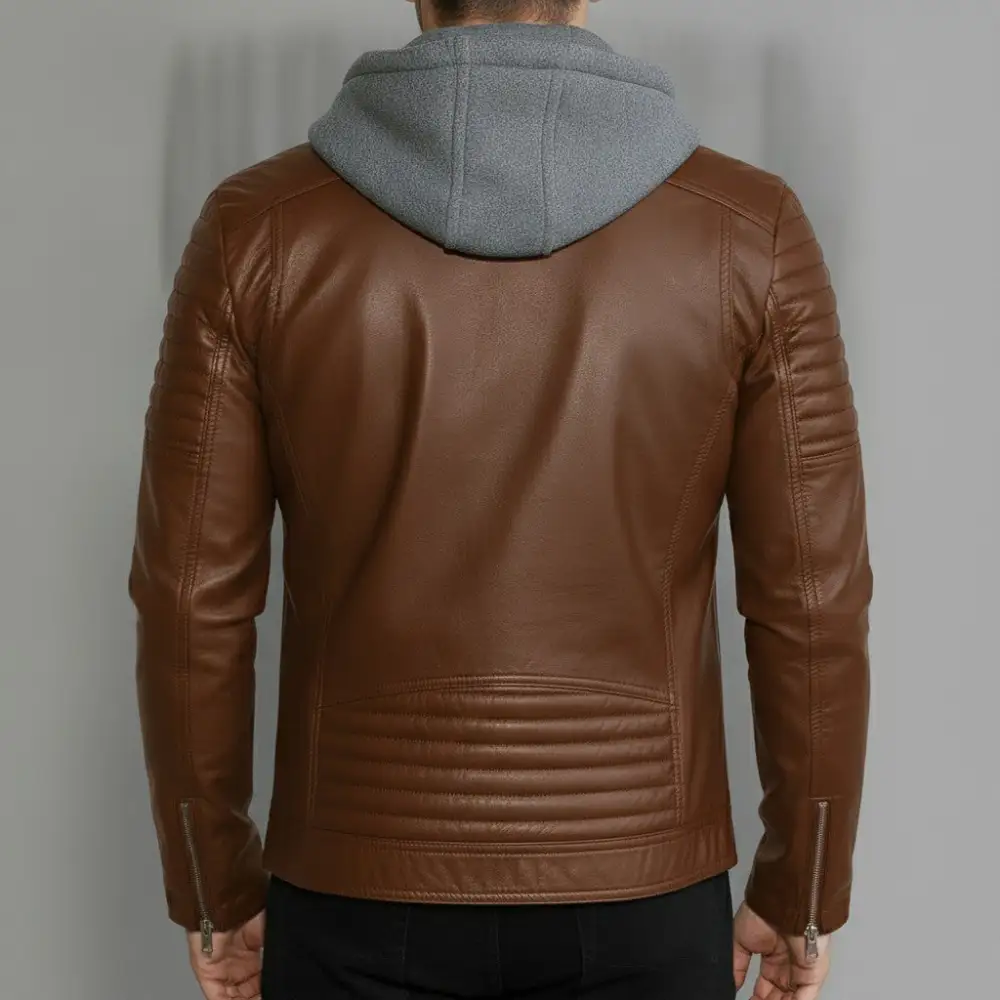 Classic Leather Biker Hooded Jacket