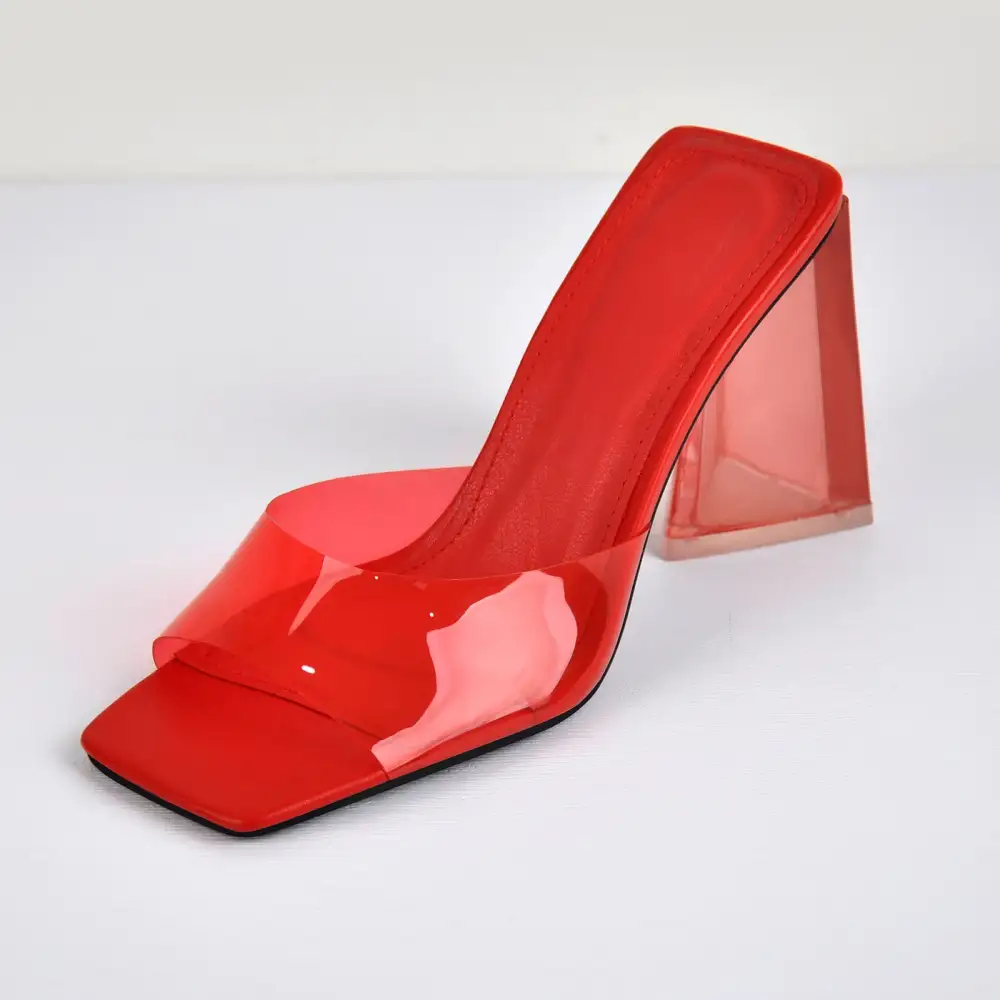 Clear Chunky Heel Mule Sandals