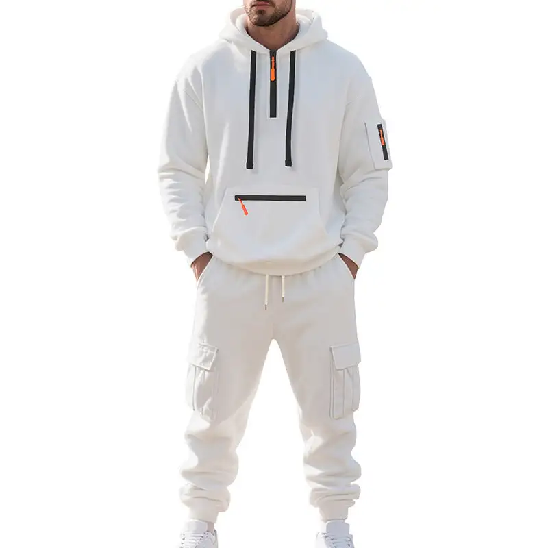 Men's Urban Cargo Tracksuit with Hooded Hoodie and Zipper Pockets Cargo Pants