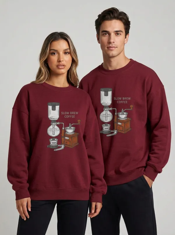 Unisex Coffee Lover Slow Brew Siphon Grinder Printed Sweatshirt