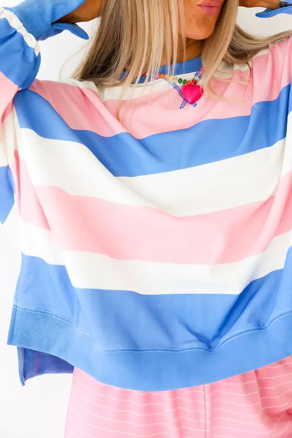 Striped Split Hem Oversized Long Sleeve Top