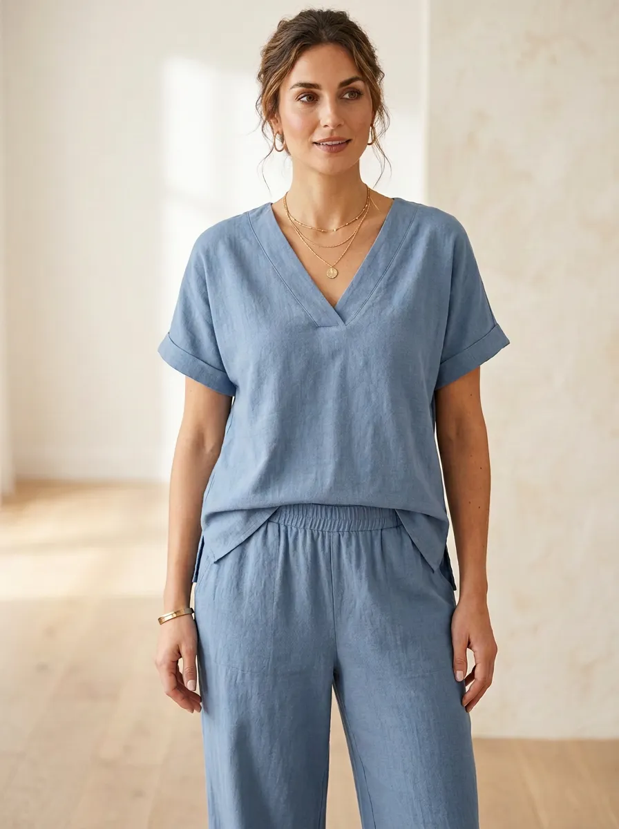 Effortless Women's V-Neck Casual Lounge Set
