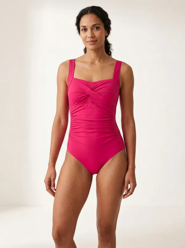 Refined Finish Twist-Front Ruched One-Piece Swimsuit