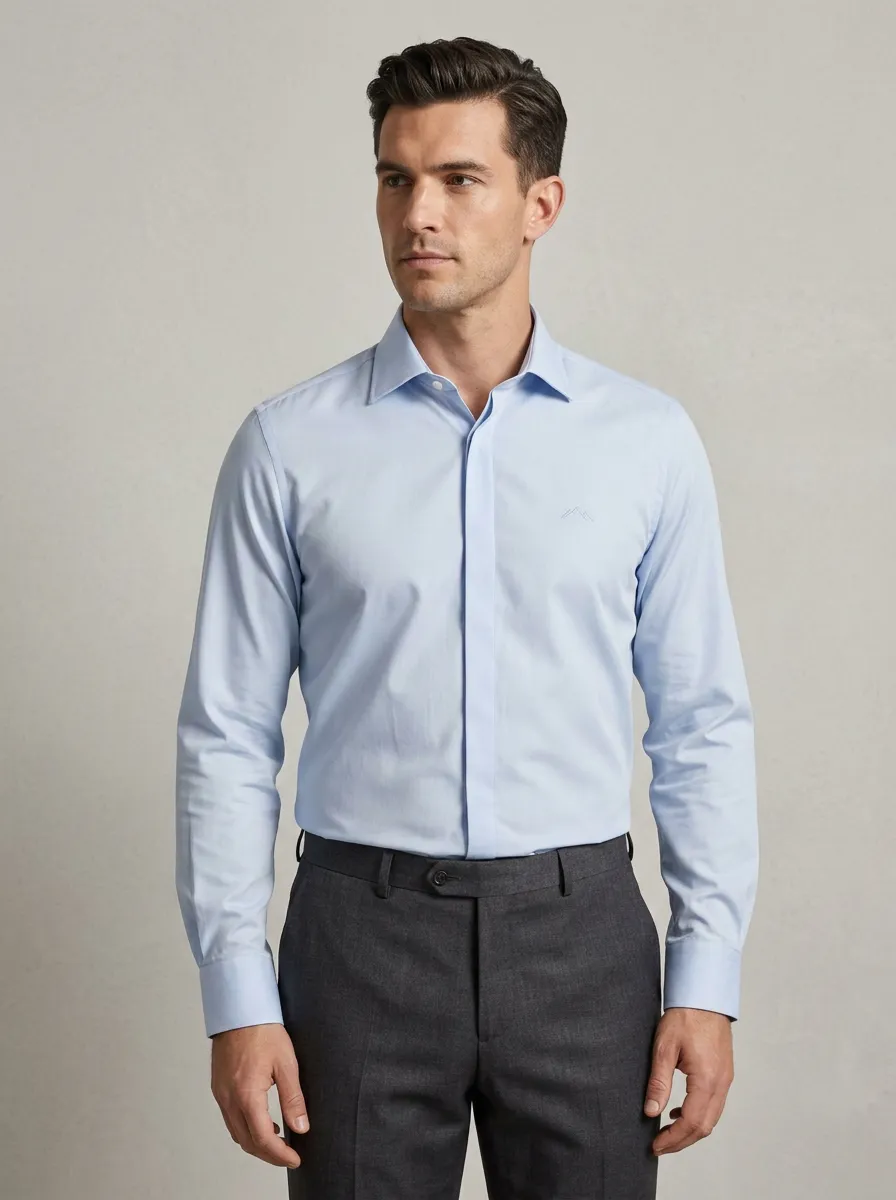 Men's Non-Iron Cotton Mountain Logo Embroidered Dress Shirt
