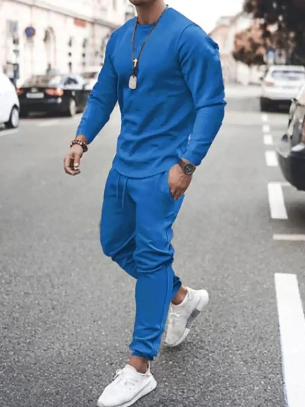 Round-Neck Long-Sleeve Top and Pants Sport Set