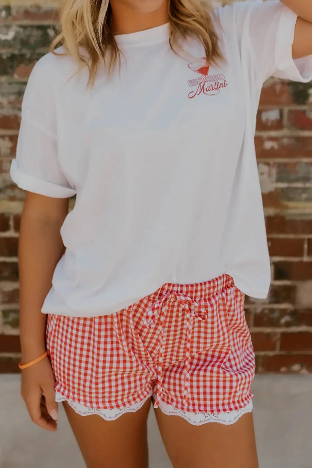 Elastic-Waist Cotton Plaid Patchwork Casual Shorts
