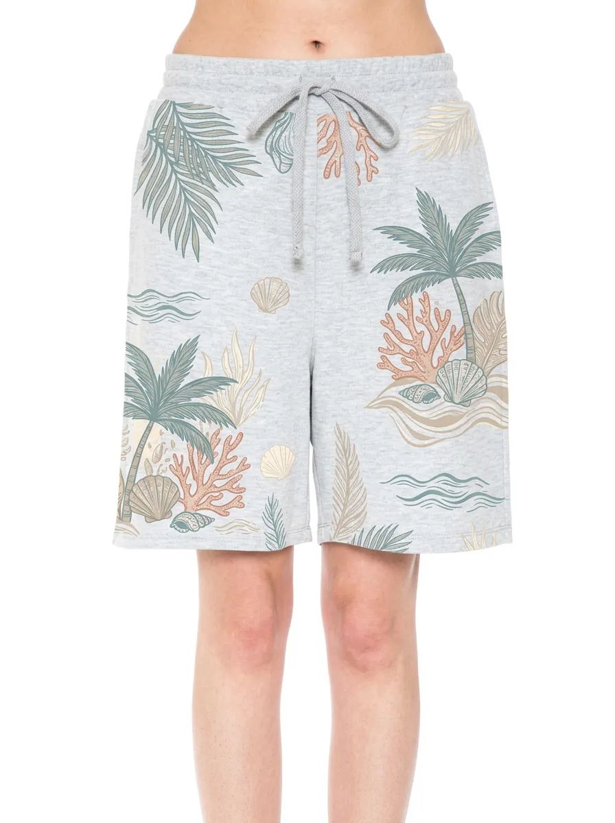 Women's Tropical Coastal Palm Tree Coral Printed Shorts