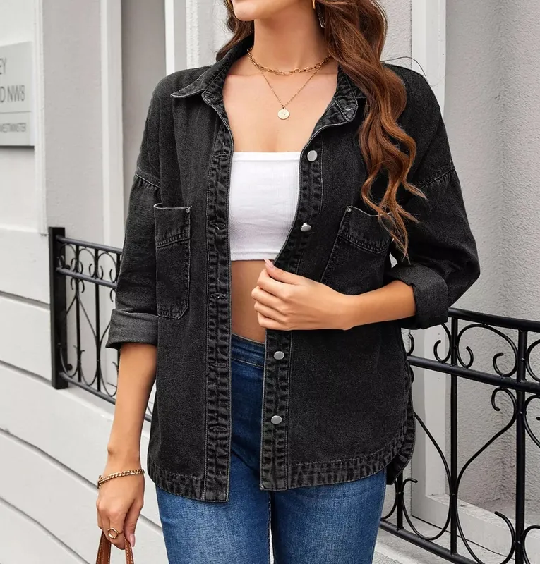 Button-Up Long-Sleeve Denim Shirt