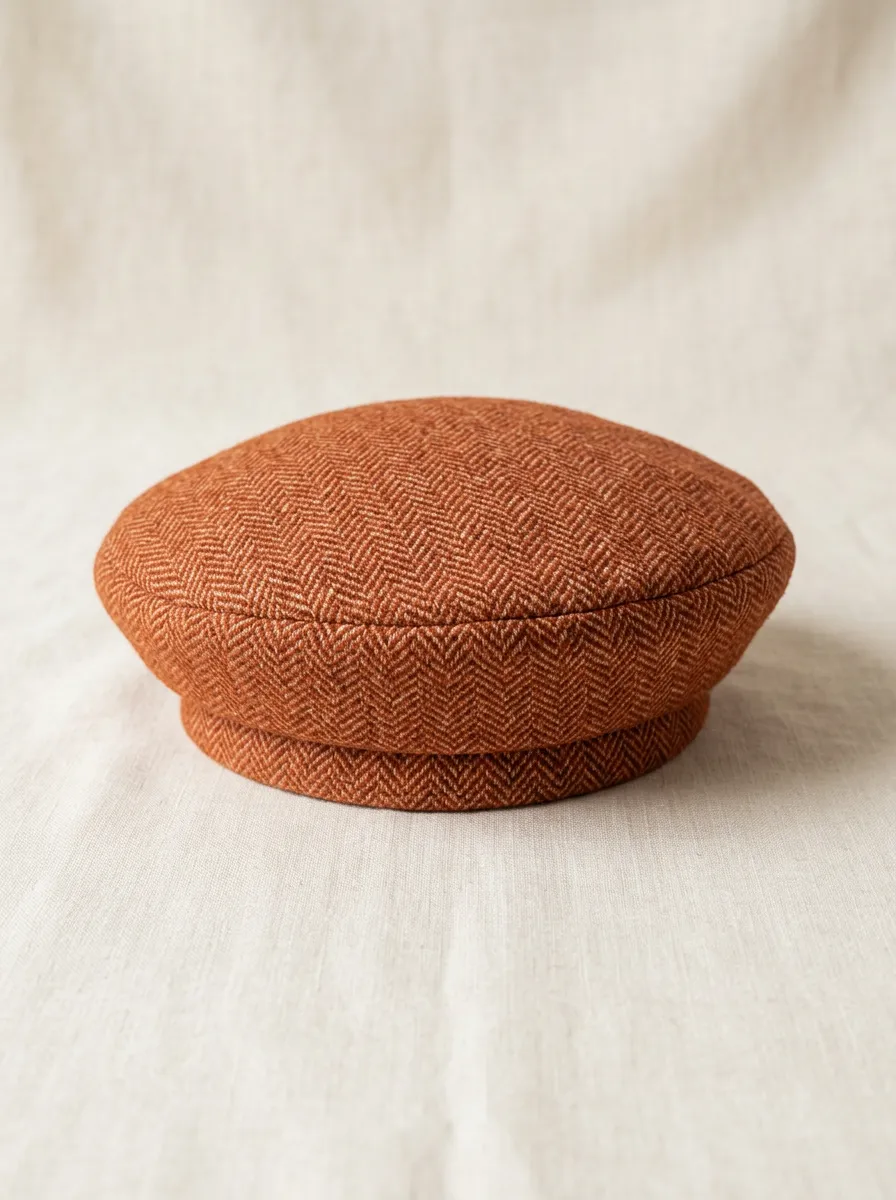 Unisex Vintage Style Rust Herringbone Wool Beret