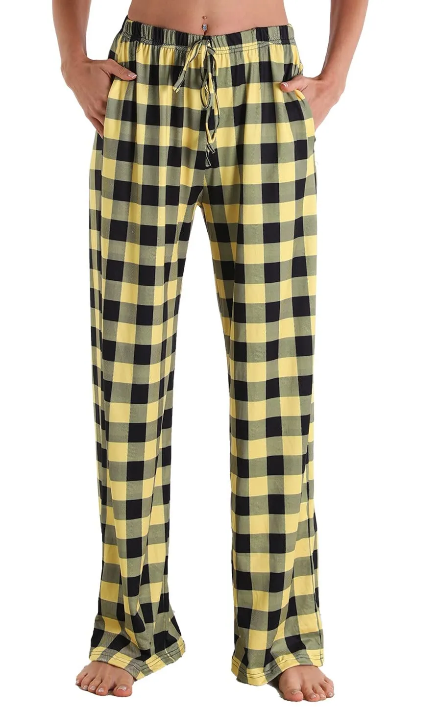 Women Comfy Casual Plaid Pajama Pants In Yellow