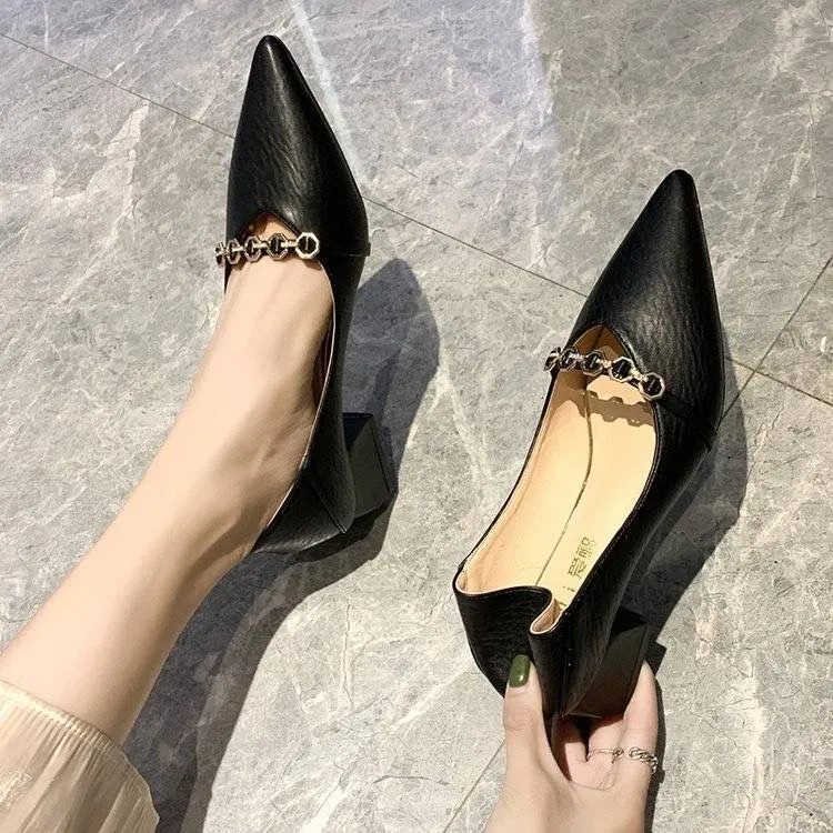 Pointed Toe Block Heel Pumps