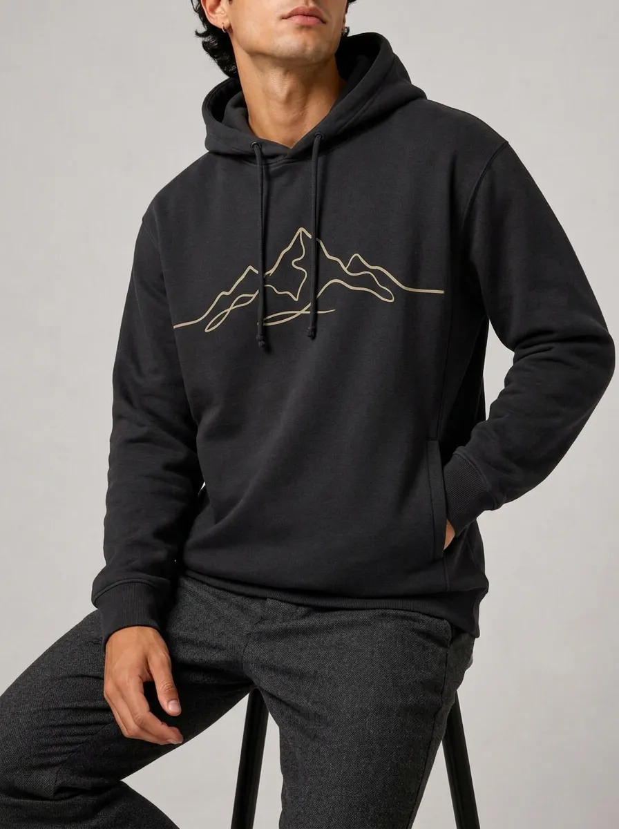 Men's Line Art Graphic Pullover Hoodie