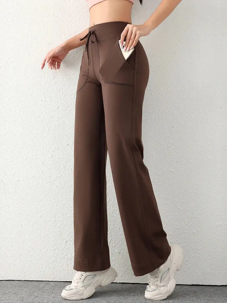 Casual Straight Running Wide Leg Pockets Leggings Yoga Pants