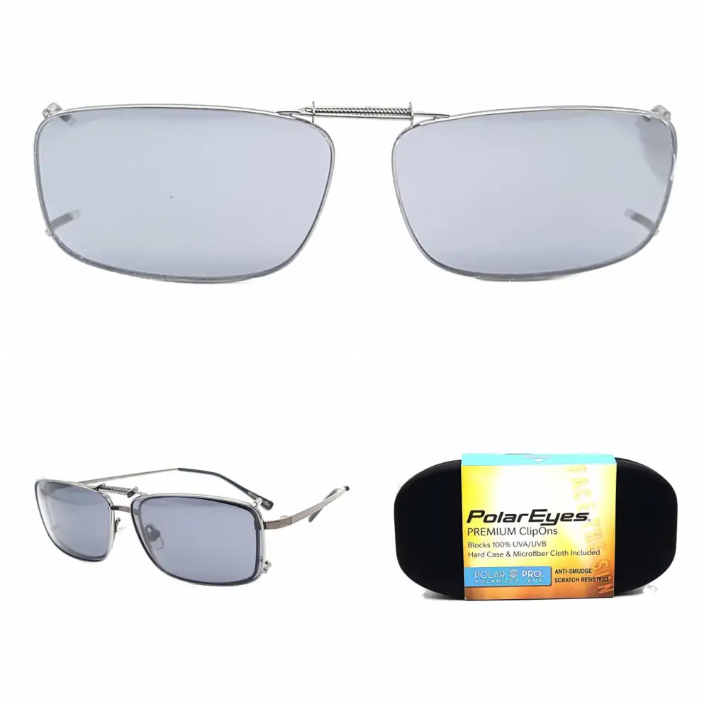 58mm Rectangular Polarized Clip-On Sunglasses