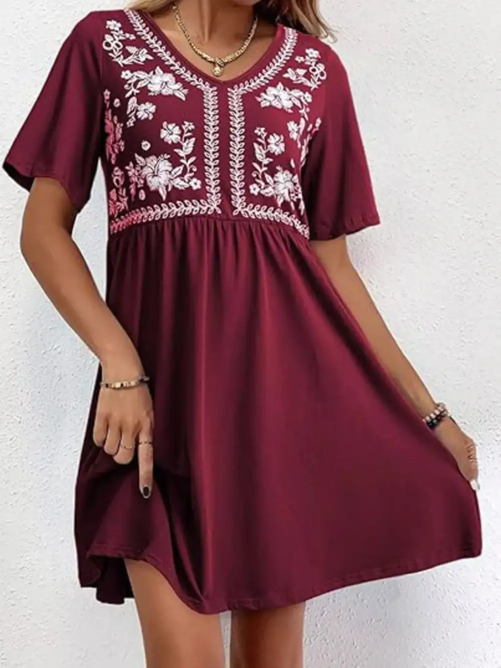 Floral V Neck Mini Dress
