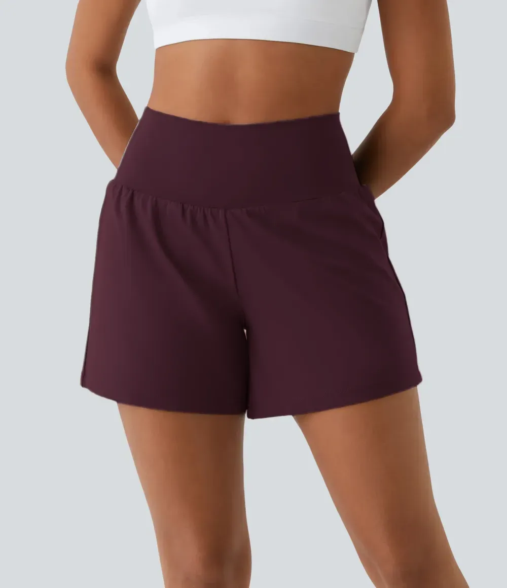 2026🔥 UK Super High Waisted Back Pocket & Side Hidden Pocket 2-in-1 Yoga Shorts
