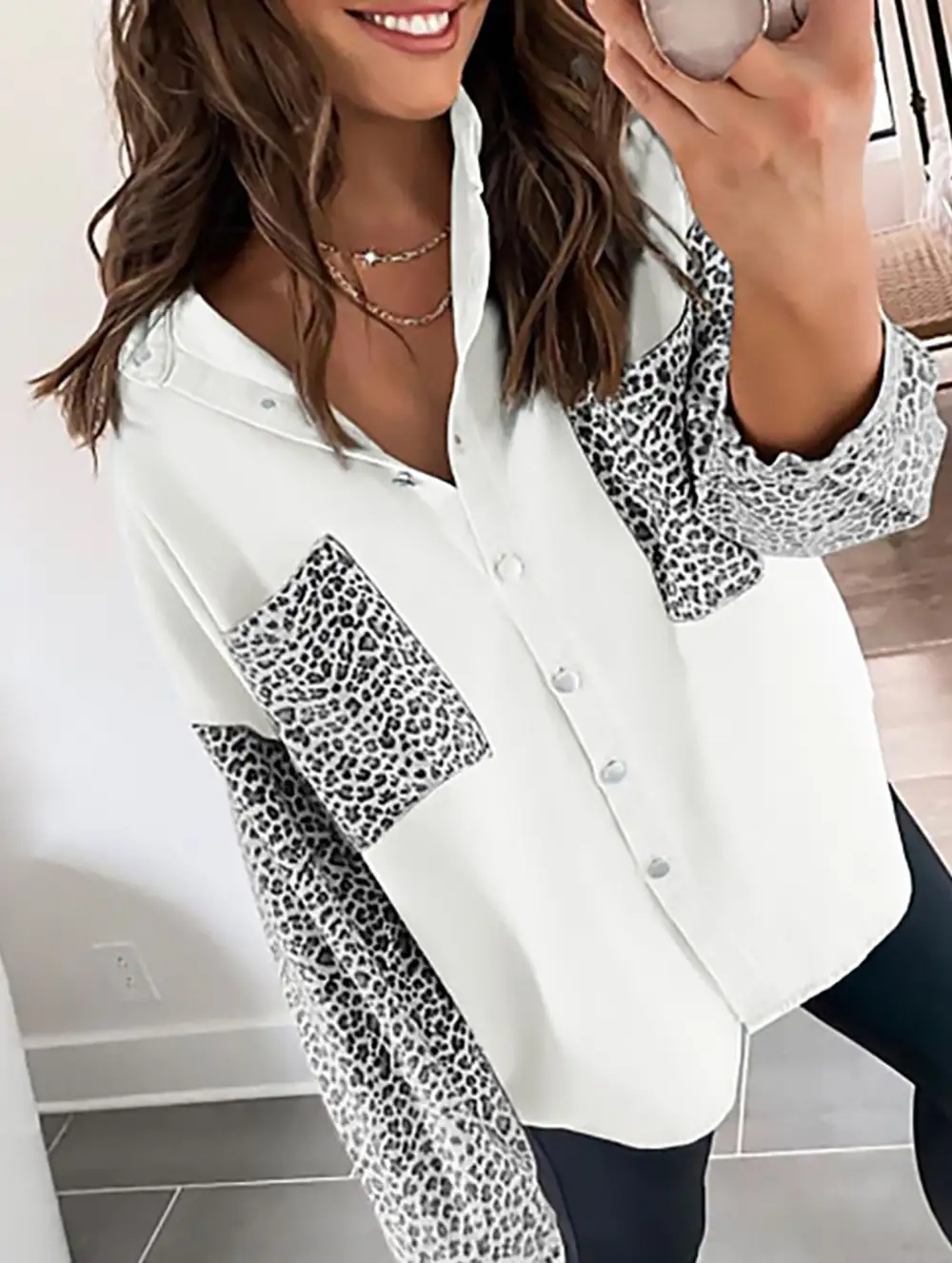 Leopard Print Pocket Shirt Jacket
