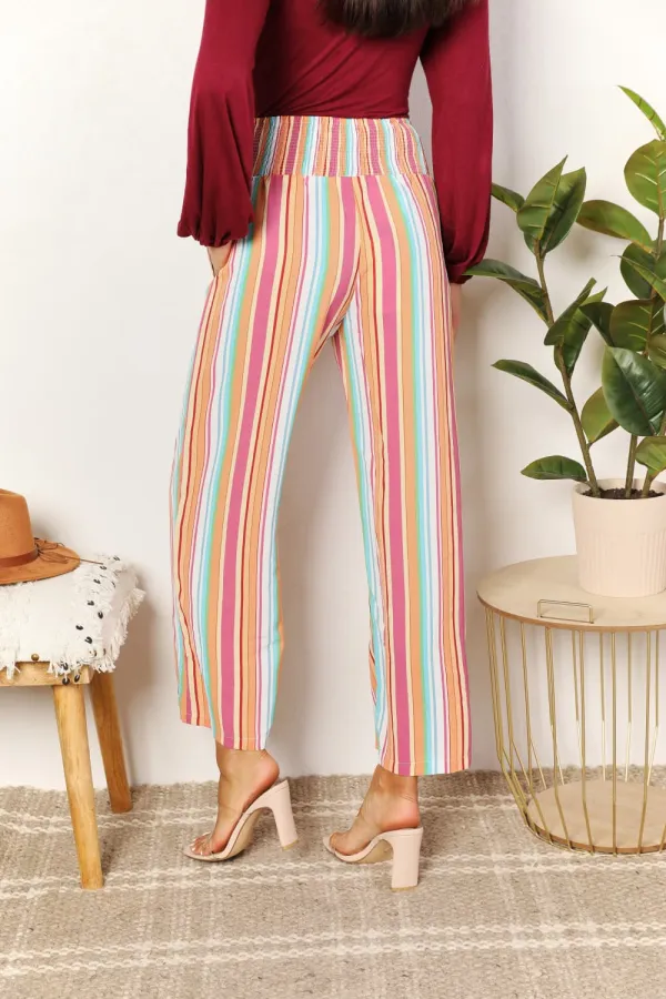 Daily Striped Smocked Waist Pants With Pocket