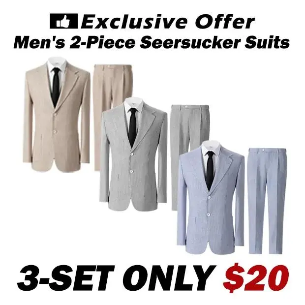 🔥Men's 2-Piece Seersucker Suits Classic Jacket & Trousers