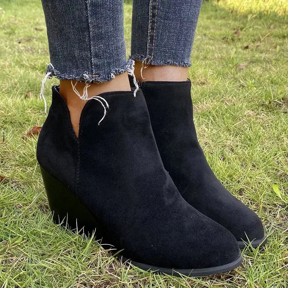Side Zipper Wedge Boots