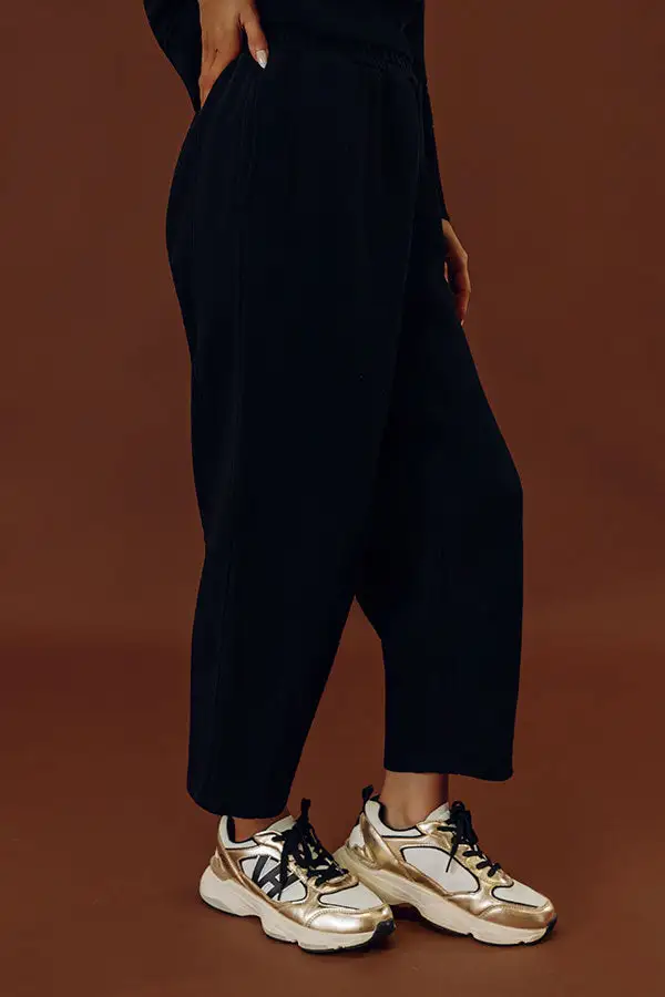 High Waist Relaxed Fleece Drawstring Elastic Waist Pants