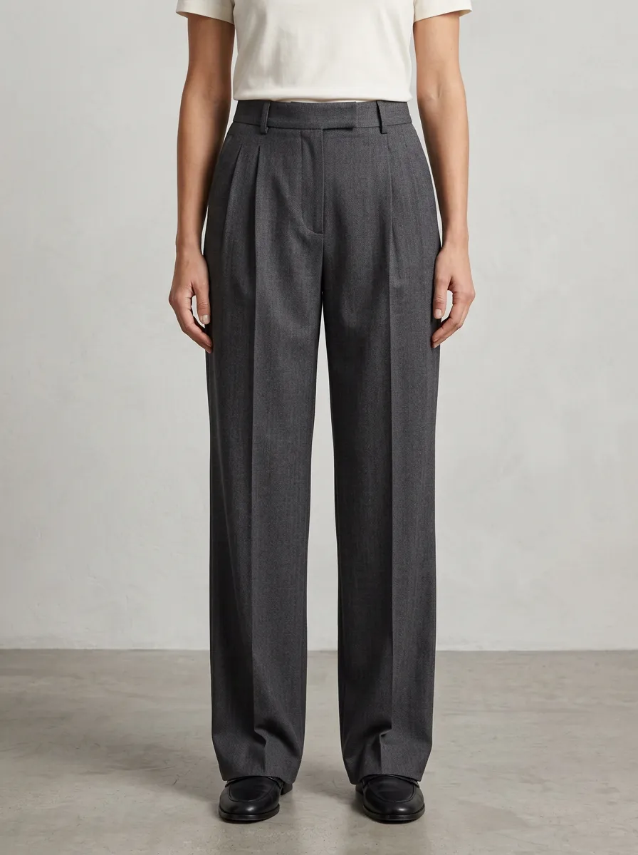 Understated Pleated High Rise Wide Leg Trousers