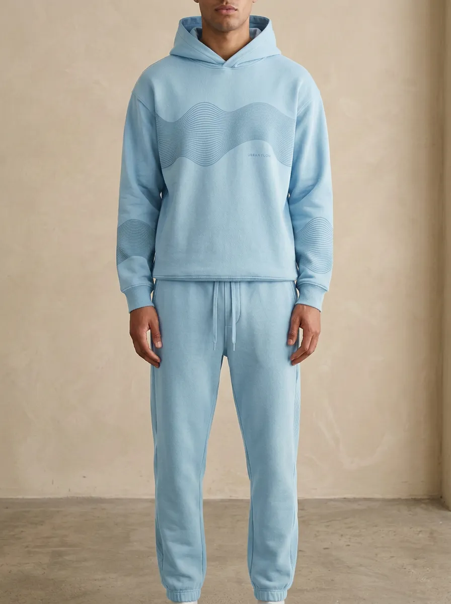 Men's Urban Flow Wave Pattern Printed Hoodie Sweatpants Set