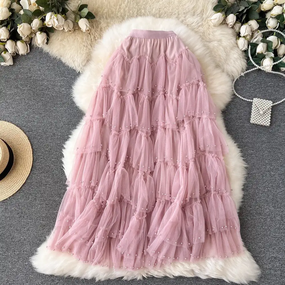 Beaded Hemline Mesh Skirt