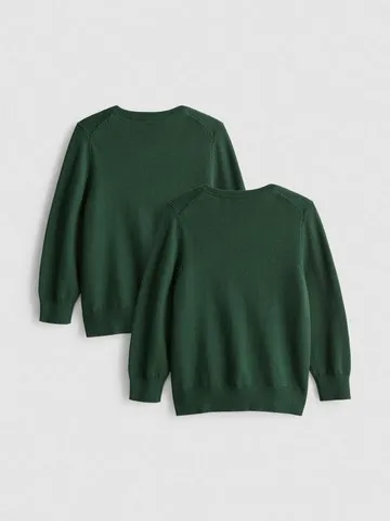 3-7yrs | 2pk Unisex Cotton Rich V-Neck School Jumpers