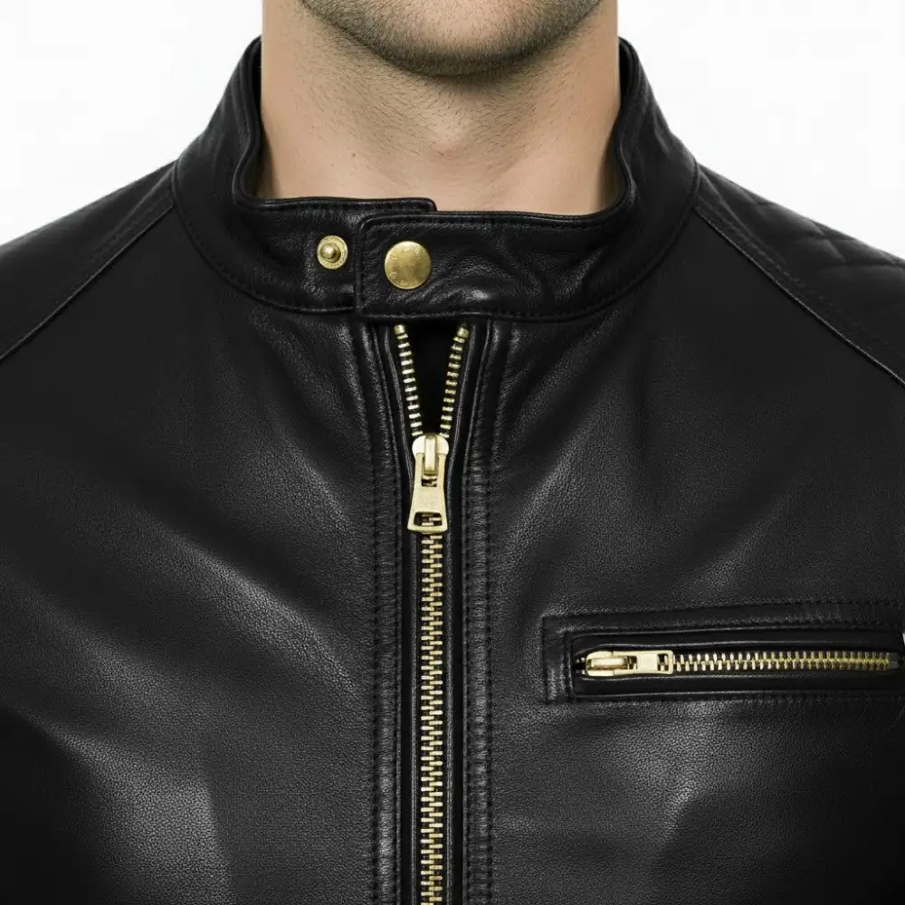 Rugged Leather Biker Motorcycle Multi Pocket Jacket