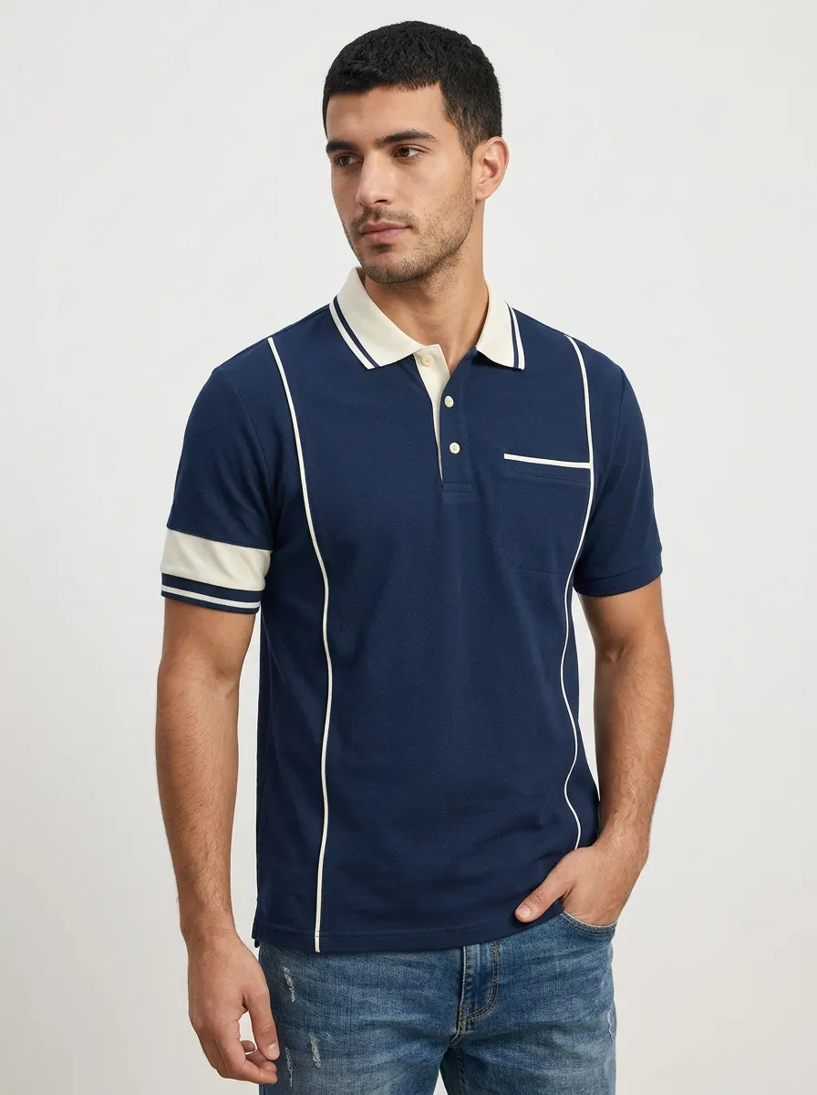 Men's Classic Comfort Contrast Piping Printed Polo Shirt